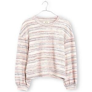 Madewell Space Dye Stripe Bubble Puff Sleeve Cropped Knit Sweater Women's Small